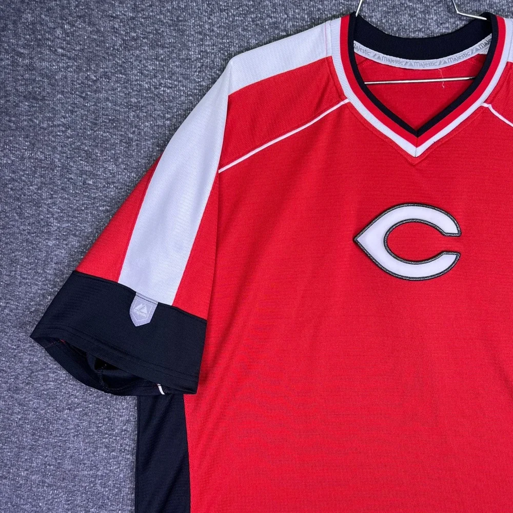 Majestic Cincinnati Reds Jersey Mens 2XL Red Colorblock Mr Redlegs MLB Pullover‎